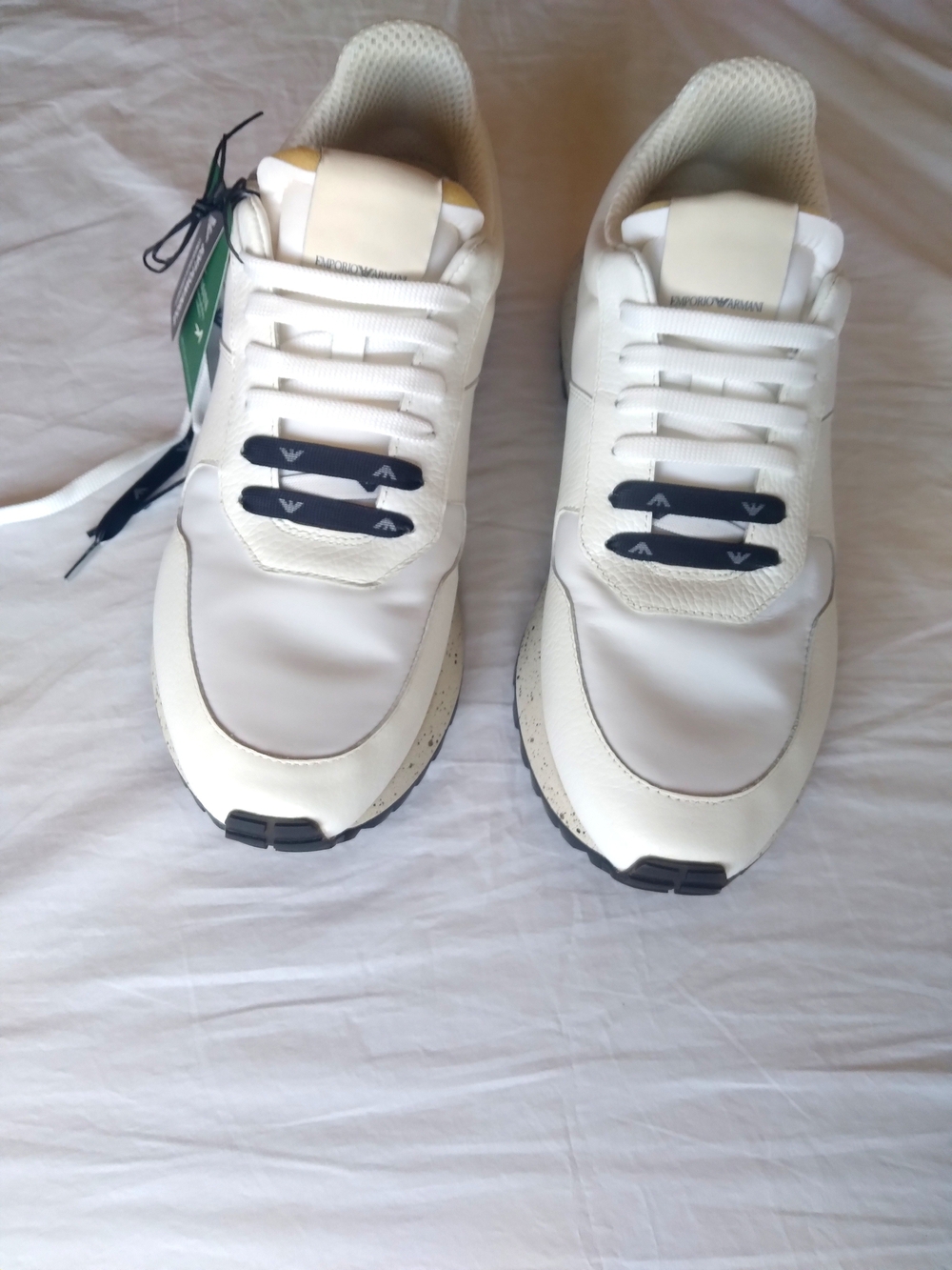 Emporio Armani White Sneakers with Black and Cream Details